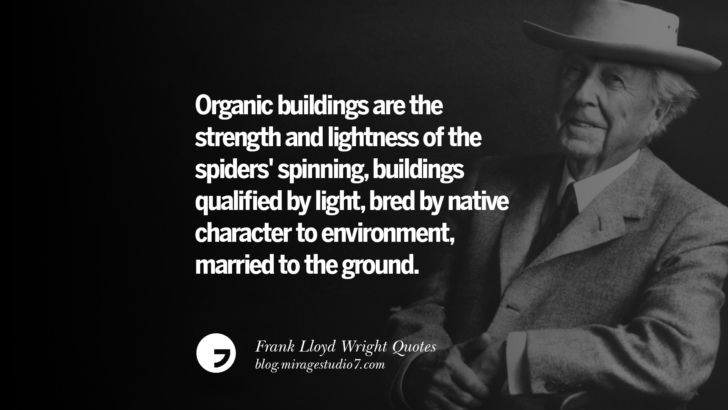 Organic buildings are the strength and lightness of the spiders' spinning, buildings qualified by light, bred by native character to environment, married to the ground. Frank Lloyd Wright Quotes On Mother Nature, Space, God, And Architecture